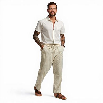 Mens Loose Fit Linen Beach Pants