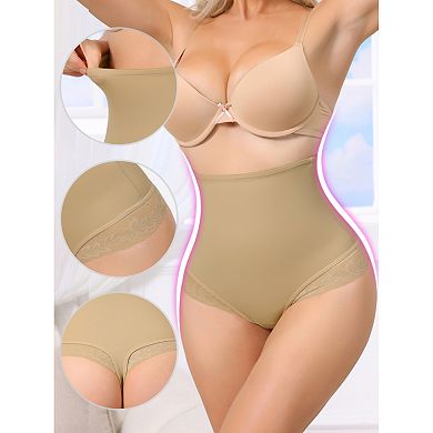 Women's High Waisted Shapewear Thong Tummy Control Slimming Ice Silk Elegant Lace Underwear