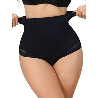 Women's High Waisted Shapewear Thong Tummy Control Slimming Ice Silk Elegant Lace Underwear