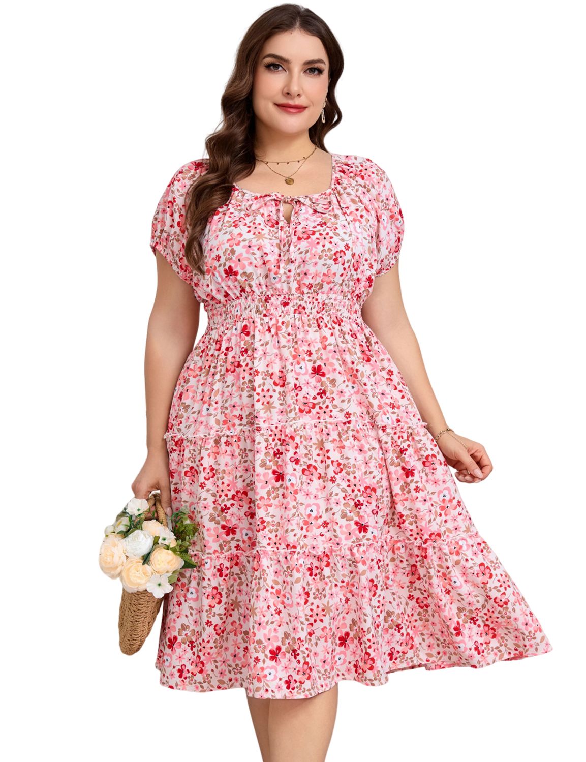 Женские платья Plus Size Square Neck with Pockets Midi Dress