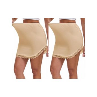 2 Packs Women's Curved Slit Lined Lace Trim Half Slip Modal High Waist Knee Length Underskirt