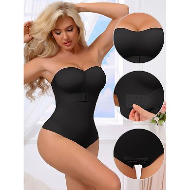 Women's Strapless Shapewear Front Hook Push Up Bodysuits Seamless Bodyshaper with Removable Straps