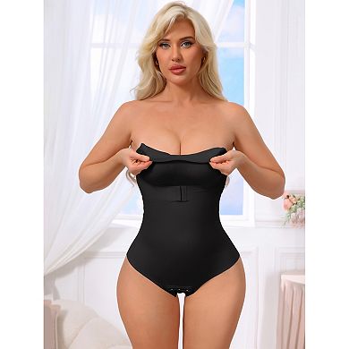 Women's Strapless Shapewear Front Hook Push Up Bodysuits Seamless Bodyshaper with Removable Straps