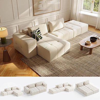 141" Cloud Sectional Couch for Living Room,L Shaped Boneless Modular Sectional Sofa with Deep Seat