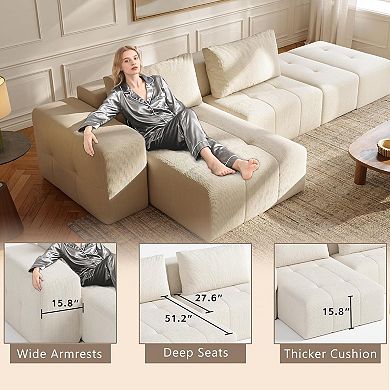 141" Cloud Sectional Couch for Living Room,L Shaped Boneless Modular Sectional Sofa with Deep Seat