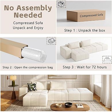 141" Cloud Sectional Couch for Living Room,L Shaped Boneless Modular Sectional Sofa with Deep Seat