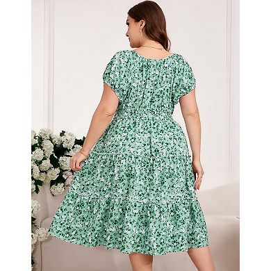 Women's Plus Size Square Neck Midi Dress with Pockets