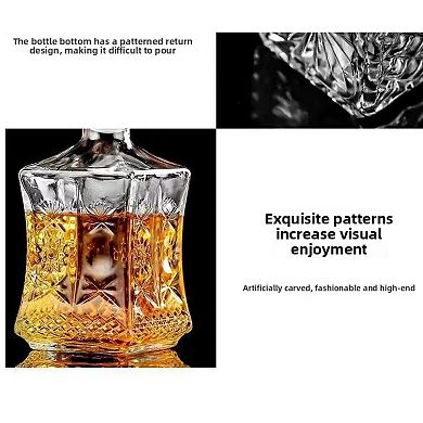 25 oz Stylish Glass Whiskey Decanter Set with Stopper - Includes 6 Glasses (7.4 oz)