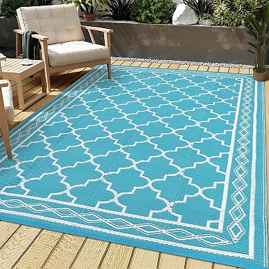 Outdoor Rug, Waterproof Reversible Plastic Straw Patio Mat with Carry Bag for Camping, Picnics