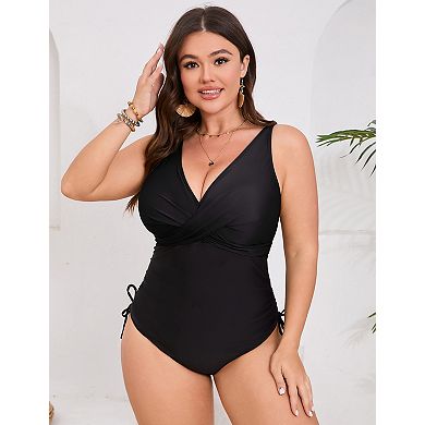 Women's Plus Size V Neck One Piece Swimsuit