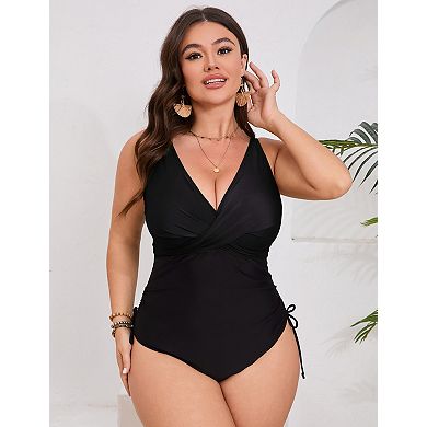 Women's Plus Size V Neck One Piece Swimsuit