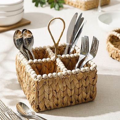 Gibson Home Woven Utensil Caddy Natural Hand Braided Basket with Four Compartments