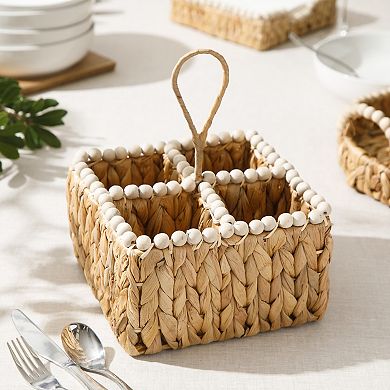 Gibson Home Woven Utensil Caddy Natural Hand Braided Basket with Four Compartments