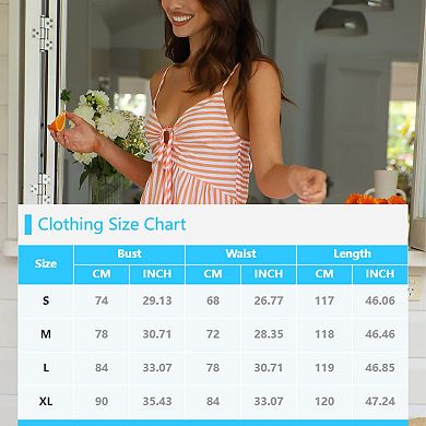 Women's V Neck Beach Dress Casual Sleeveless Striped Long Maxi Summer Dresses