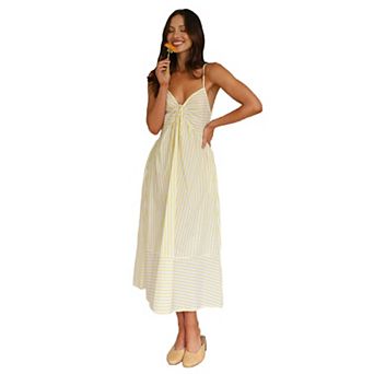 Women's V Neck Beach Dress Casual Sleeveless Striped Long Maxi Summer Dresses