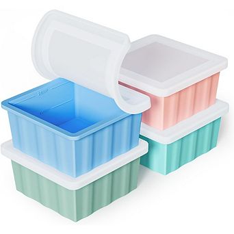 Zoulao Silicone Soup Stock Freezer Tray with Lid, 4-Pack, Makes 2 cup Portion Ice Cubes