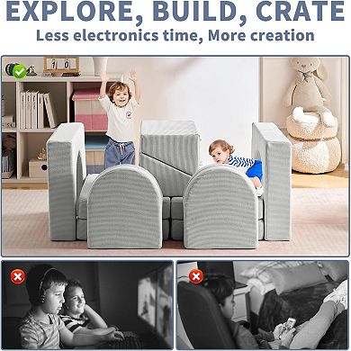 Kids Couch 10PCS,10 in 1 Multifunctional Toddler Couches for Playing, Indoor Kid Sofa
