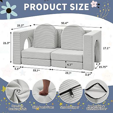 Kids Couch 10PCS,10 in 1 Multifunctional Toddler Couches for Playing, Indoor Kid Sofa