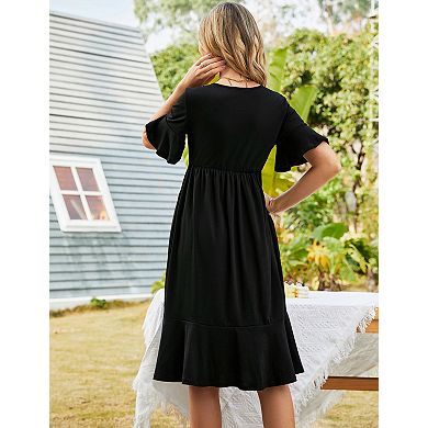 Women's Crewneck Short Sleeve Ruffle Hem Dress Casual Summer Dress