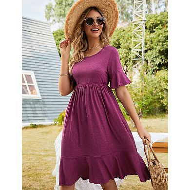 Women's Crewneck Short Sleeve Ruffle Hem Dress Casual Summer Dress