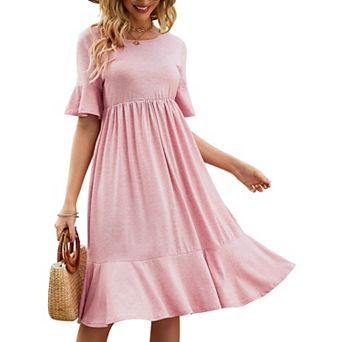 Women's Crewneck Short Sleeve Ruffle Hem Dress Casual Summer Dress