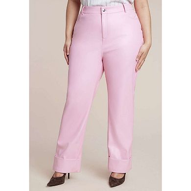 ELOQUII Women's Plus Size Cuffed Faux Leather Pant