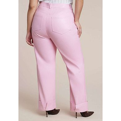 ELOQUII Women's Plus Size Cuffed Faux Leather Pant