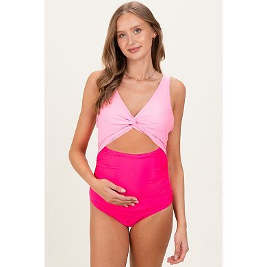 Maternity Striped Color Block Cutout Swimsuit