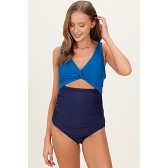 Maternity Striped Color Block Cutout Swimsuit