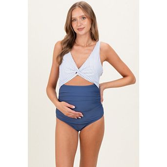 Maternity Striped Color Block Cutout Swimsuit