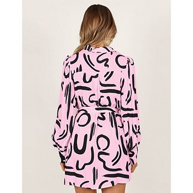 Women's Casual Long Sleeve Button Down Shirt Dress Work Office Fit Mini Dress