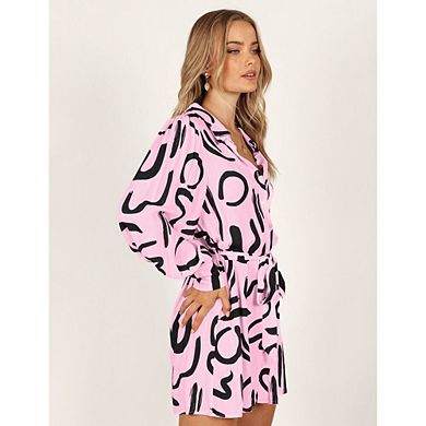 Women's Casual Long Sleeve Button Down Shirt Dress Work Office Fit Mini Dress