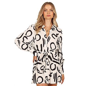 Women's Casual Long Sleeve Button Down Shirt Dress Work Office Fit Mini Dress
