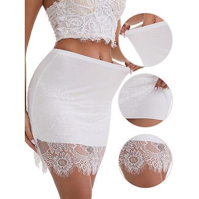 2 Packs Women's Anti-Static Above Knee Half Slip Solid Regular Fit Lace Hem Short Under Dresses