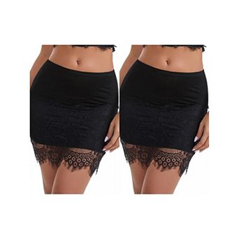 2 Packs Women's Anti-Static Above Knee Half Slip Solid Regular Fit Lace Hem Short Under Dresses