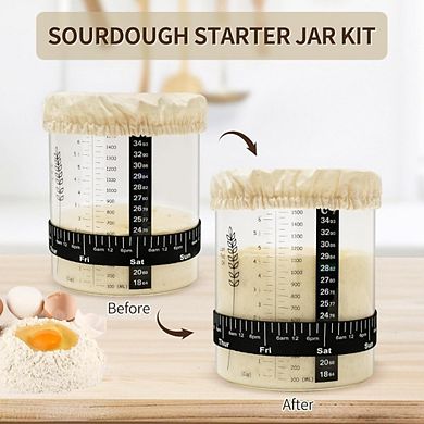 Zoulao 50oz Wide Mouth Sourdough Starter Jar Kit w/ Date Tracker, Temp Band, Lid