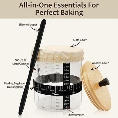 Zoulao 50oz Wide Mouth Sourdough Starter Jar Kit w/ Date Tracker, Temp Band, Lid