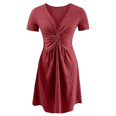 Short Sleeve V-Neck Twist Front T-Shirt Dress