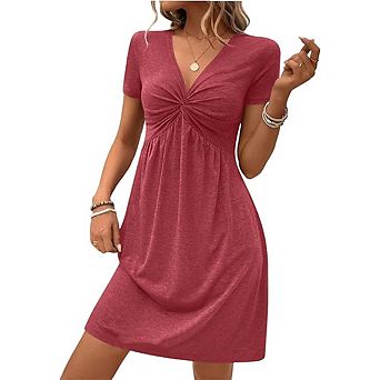 Short Sleeve V-Neck Twist Front T-Shirt Dress