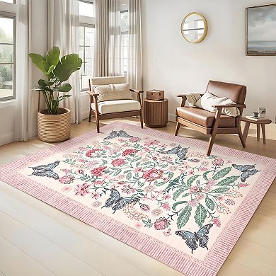 Butterfly Washable Area Rug, Stain Resistant Soft Floor Cover for Living Room