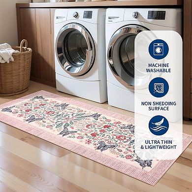 Butterfly Washable Area Rug, Stain Resistant Soft Floor Cover for Living Room