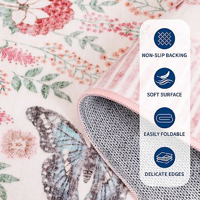 Butterfly Washable Area Rug, Stain Resistant Soft Floor Cover for Living Room