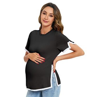 Women's Casual Daily Wear Maternity Tunic Top Loose Fit Crew Neck Short Sleeve