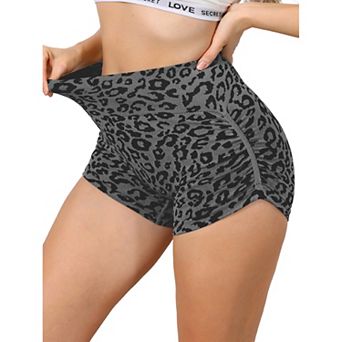 Women's High Waisted Leopard Print Biker Shorts Tummy Control Fitness Athletic Workout Gym Shapewear