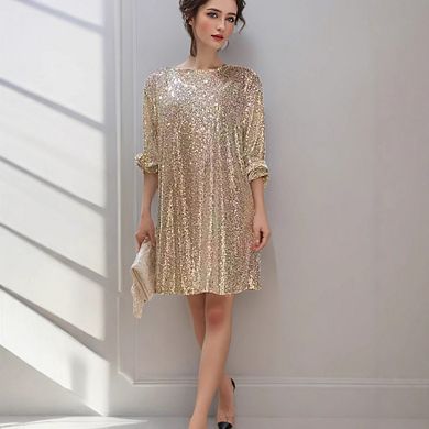 3/4 Sleeve Belted Sequin Mini Dress