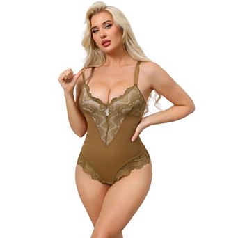 Lace Shapewear Bodysuit for Women V Neck Push Up Camisole Shapewear Tummy Control Thong Leotard