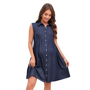 Women's Sleeveless Maternity Midi Dress with Button Front