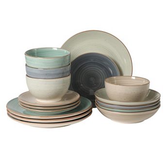 Gibson Home Stonebury 16 pc Handpainted Stoneware Plates and Bowls Set Service for 4