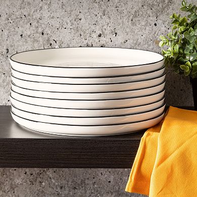 Gibson Home Oslo Porcelain Dinner Plate Set 8 Piece Rimmed Plate Collection