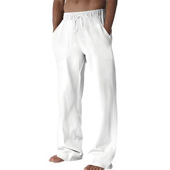Mens Straight Leg Linen Casual Pants